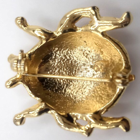 Vintage Ladybug Brooch Red Enamel Gold-Tone Metal Rhinestone Accents Lapel Pin - Picture 7 of 8